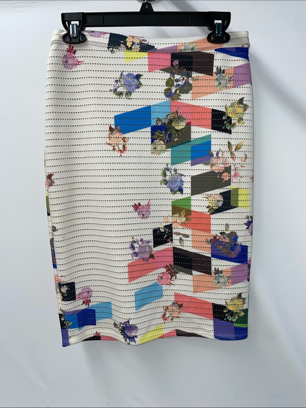BAR III MIDI SKIRT WITH VIBRANT FLORAL AND DIGITAL MOSAIC GRAPHICS FTL-08-017
